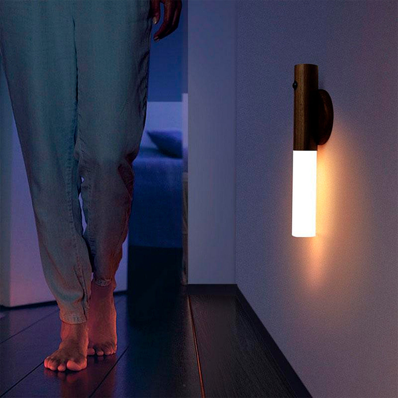 Sensor Wandlampe Dunkel Holz 2er-Pack