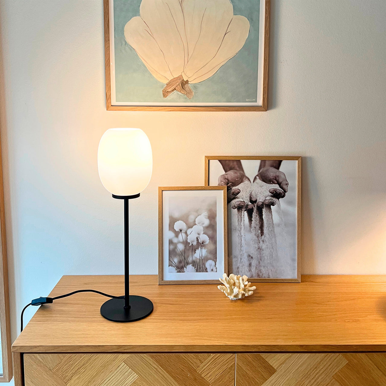 DL39 Tischlampe – Opal/Schwarz