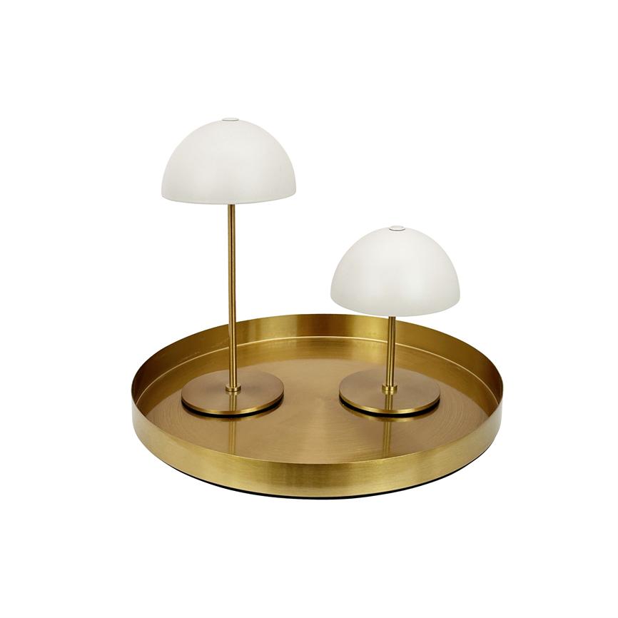 Along LED Mini Tischlampe 2 Stück mit Tablett – Beige/Messing