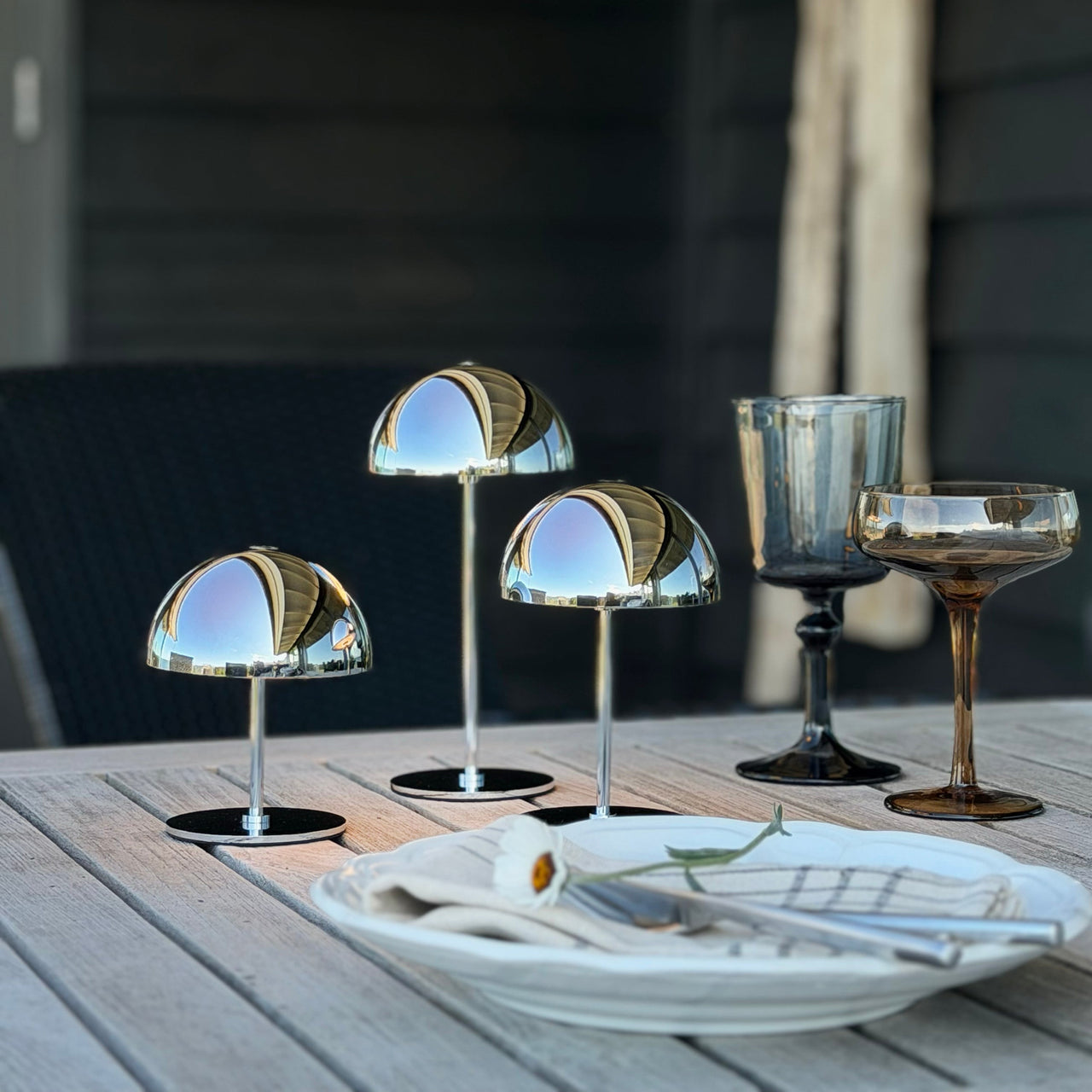 Along LED Mini Tischlampe 3 Stück – Chrom